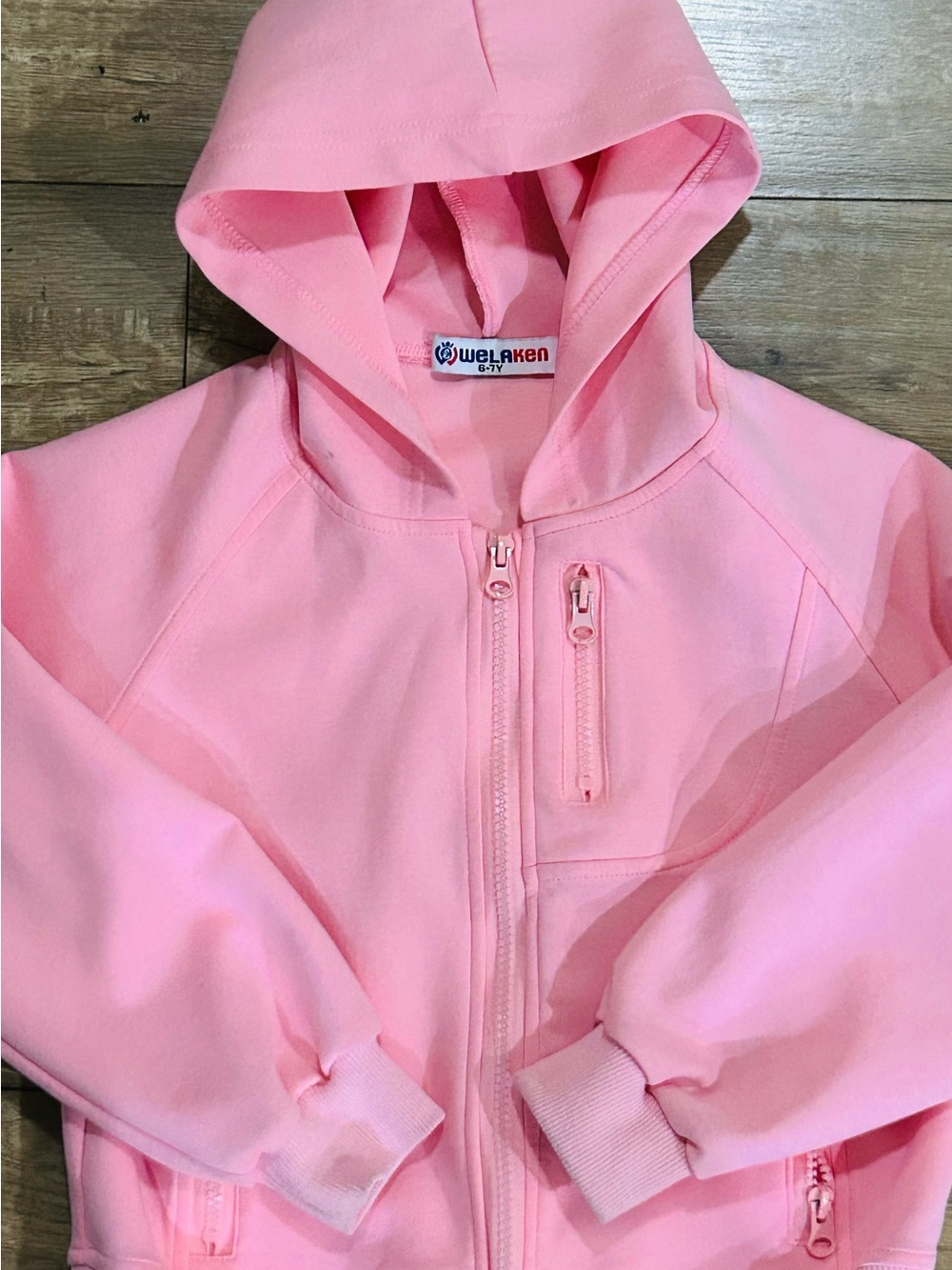 WELAKEN girls' zip-up Crop hoodie sweatshirt Pink Size 6-7 Youth